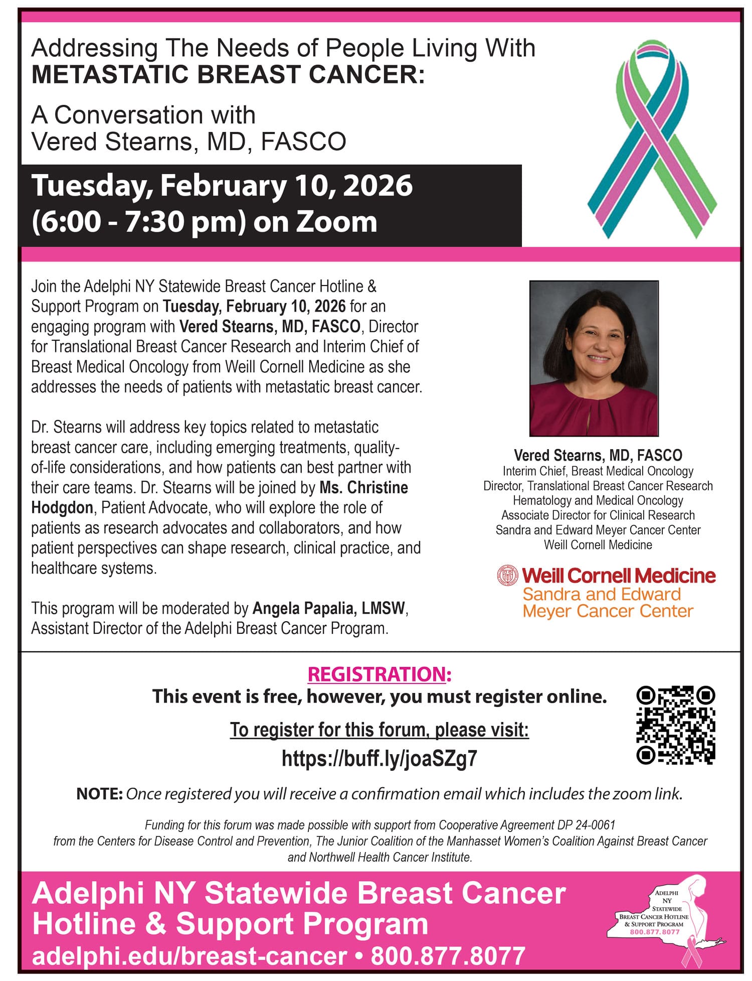 Flyer for "Addressing the of people living with Metastatic Breast Cancer